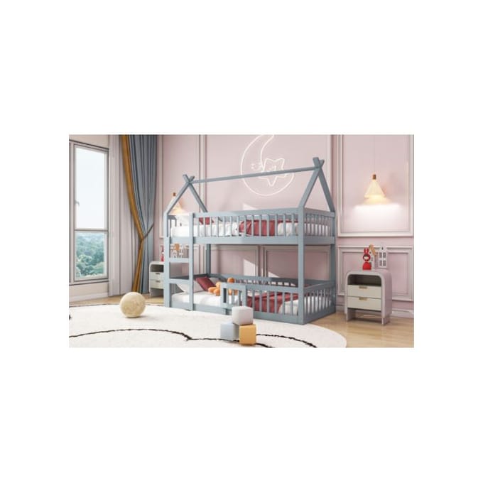 Stapelbed - MUVOE - 90x200 - Grijs - Massief hout - Loft design grijs