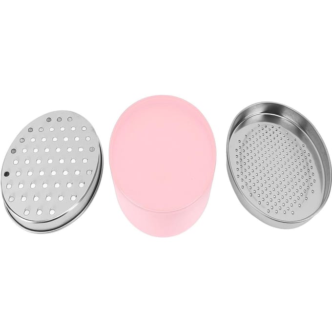 Kaasrasp Dubbelzijdig Roestvrijstalen Boxrasp Draagbare Voedselsnijder met Voedselopslag Pink white