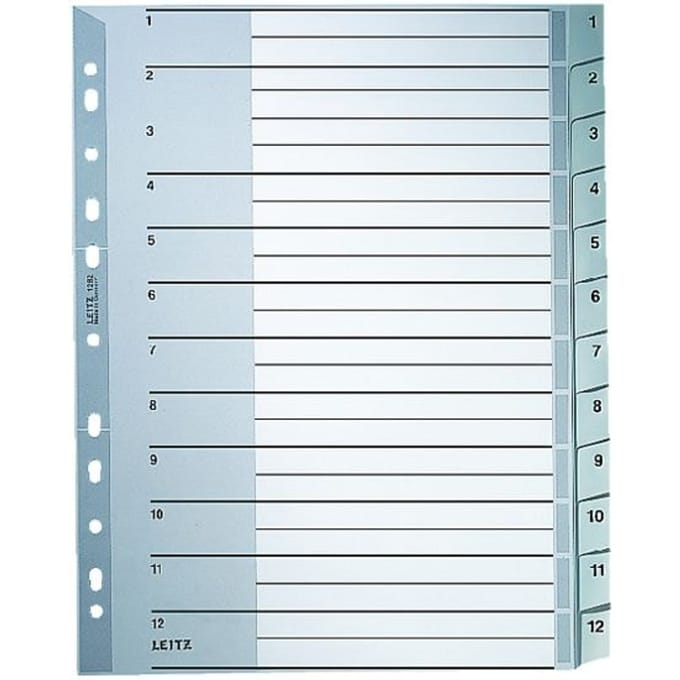 Leitz 1282 Register DIN A4, Bovenbreedte 1-12 Polypropyleen Grijs 12 tabbladen 12820000
