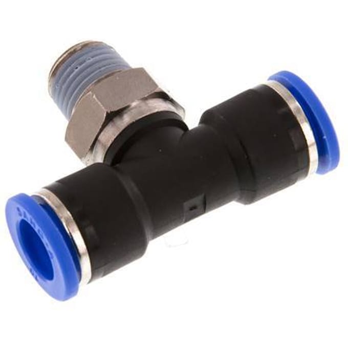 10mm x R1/4'' inline T-stuk Messing/PA 66 Insteekfitting Buitendraad Draaibaar NBR