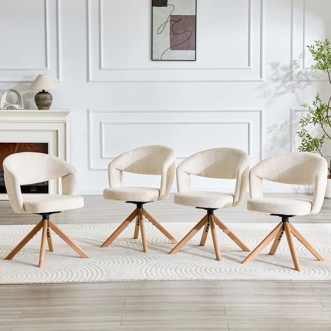 HAUSS SPOLE Eetkamerstoel – Retro Draaistoel – Set Van 2 – 360 Graden Draaibaar Met Gebogen Rug – Voor Eethoek – Crèmewit