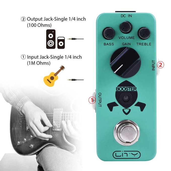 Lity Booster Gitaarpedaal Mini Booster Effectenpedaal Puur Schone Mini Boost voor Elektrische Gitaar сyaan