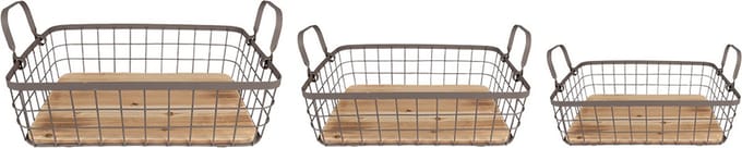 Clayre & Eef Opbergmand Set van 3 38x28x11 cm Grijs Bruin IJzer