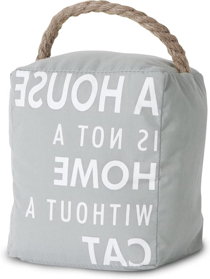 Katten Deurstopper - Deurblokker Kat - Deur Open Houden - Met Tekst - 5 Inch - Grijs Wit