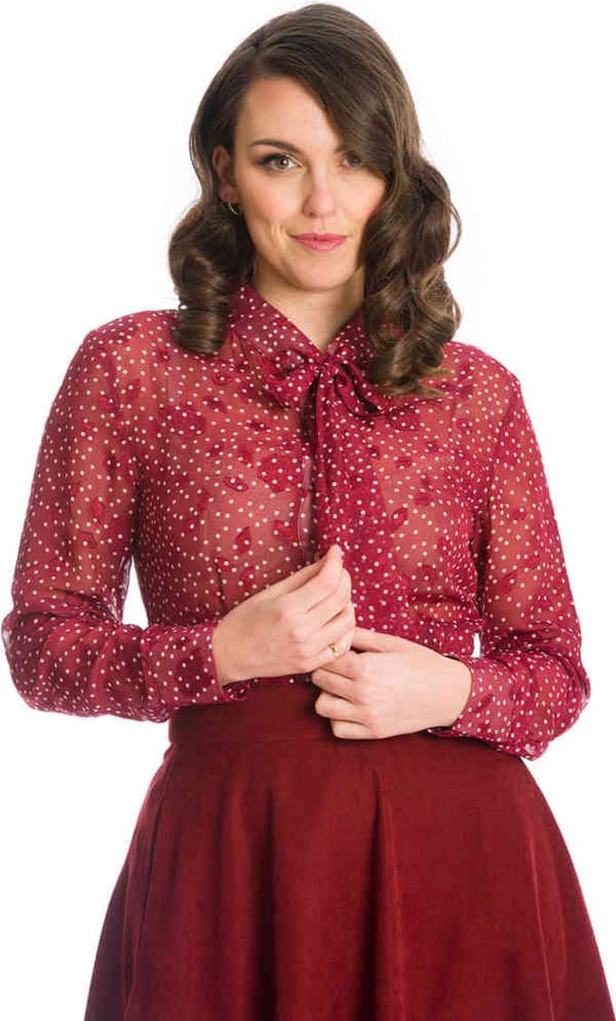 Dancing Days - ROSE PUSSY BOW Blouse - XL - Bordeaux rood