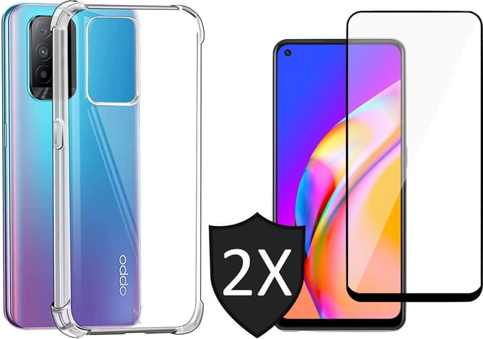 Hoesje geschikt voor Oppo A94 5G - Shock Proof Case - 2x Screenprotector Glas Full Screen Protector