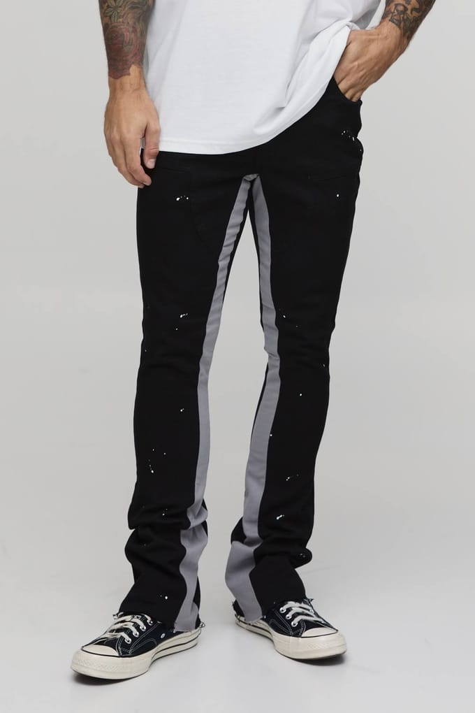 Skinny Gestapelde Flared Broek Met Verfspetters En Gusset | Black | Size 36