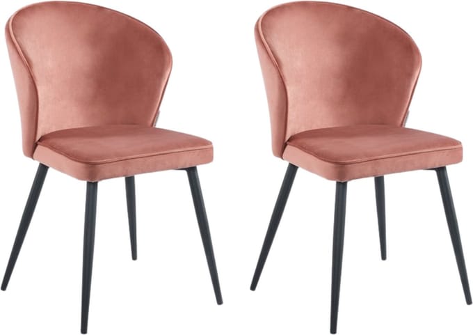 Colenis® - Curve Eetkamerstoel - Set Van 2 - Roze - Velvet - Zwarte Poten