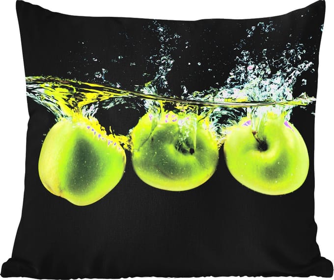 Buitenkussen - Appels - Fruit - Water - Zwart - Groen - 45x45 cm - Weerbestendig