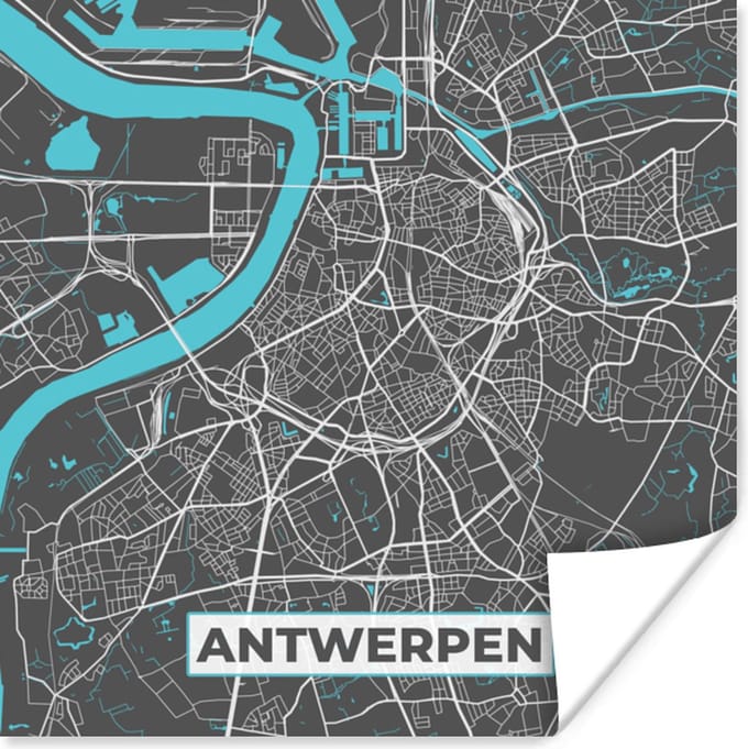 Poster Stadskaart – Grijs - Kaart – Antwerpen – België – Plattegrond - 75x75 cm