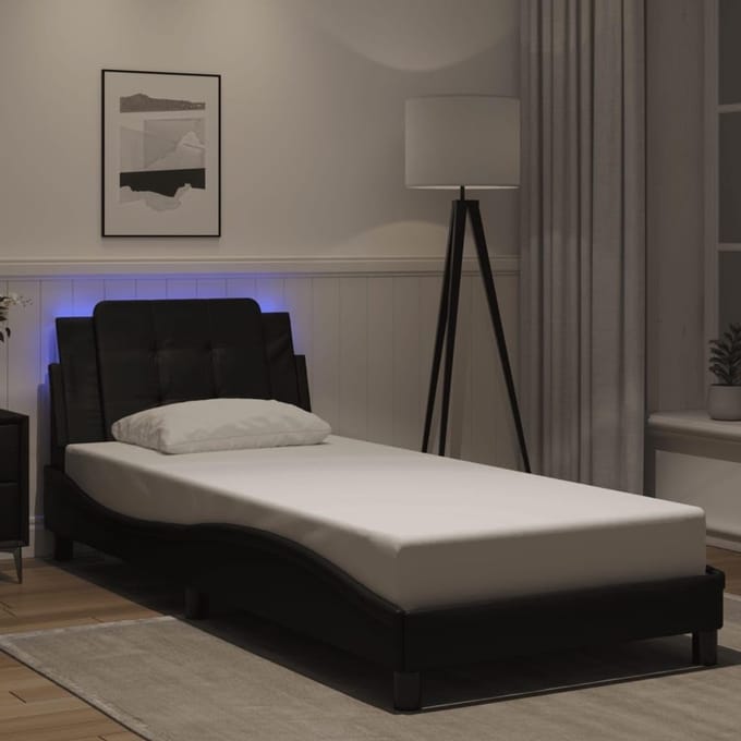 Bedframe met LED Verlichting Zwart 90x190 cm Kunstleer en Metaal