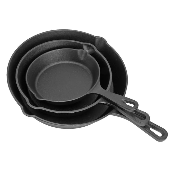 3 Piece Frying Pan Set Cast Iron Prevent Stick Multifunction Mini Fry Egg Pan with Long Handle for L black