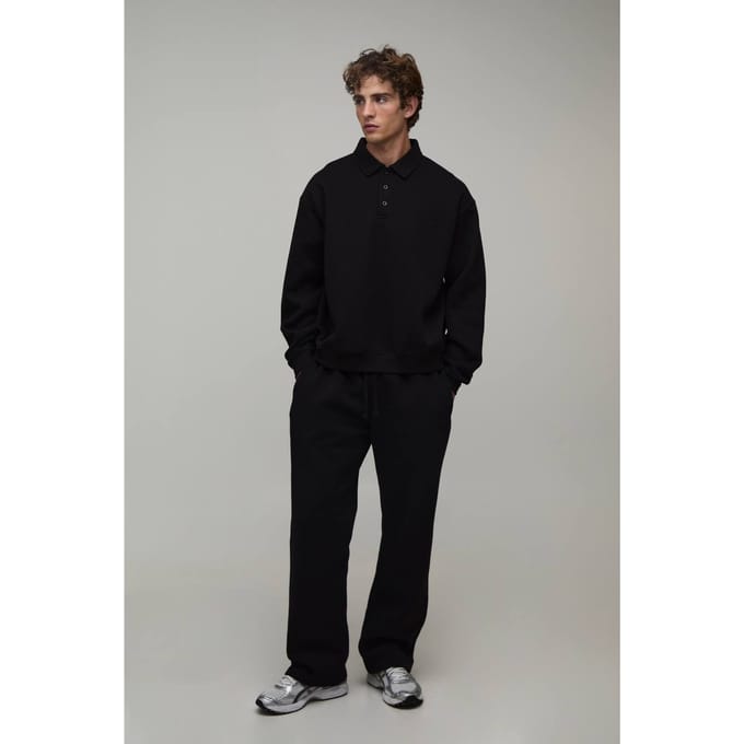 Oversized Boxy Rugby En Rechte Pijp Joggingbroek | Black | Size XS