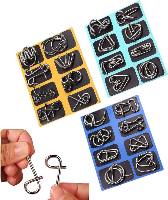 Metalen Puzzel Set - Hersenkrakers Denkspellen - Cognitieve Ontwikkeling - Duurzaam Metaal - 5x5cm Compact