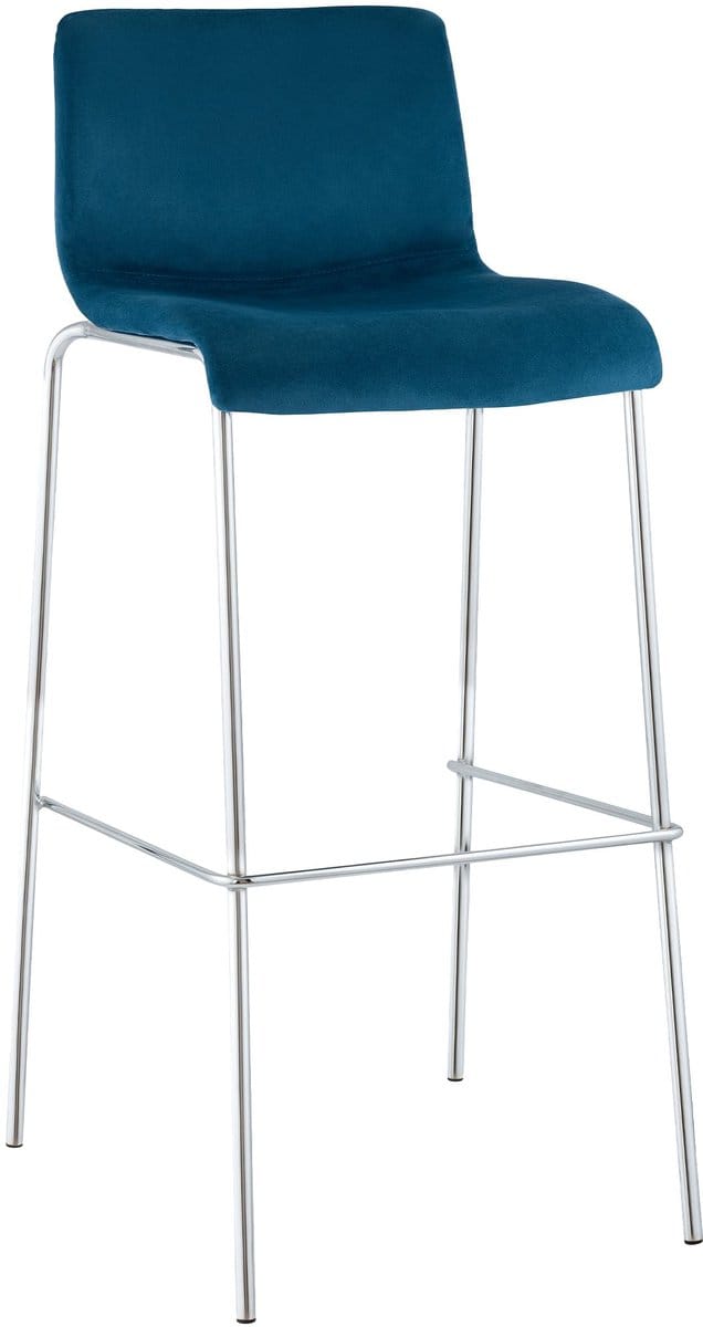 CLP Barkruk Hover - met rugleuning - vierpoot frame Chroom - velvet - fluweel - blauw/chroom