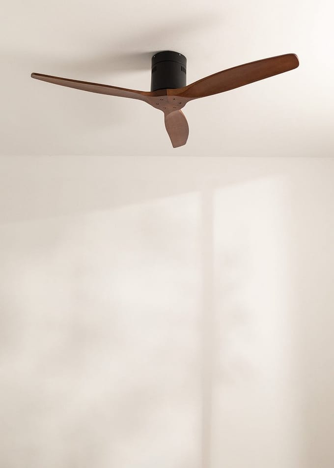 CREATE - Plafondventilator 40W silent Ø132 cm - Controller voor wandmontage - afstandsbediening - Zwart Donker Hout- WIND CALM