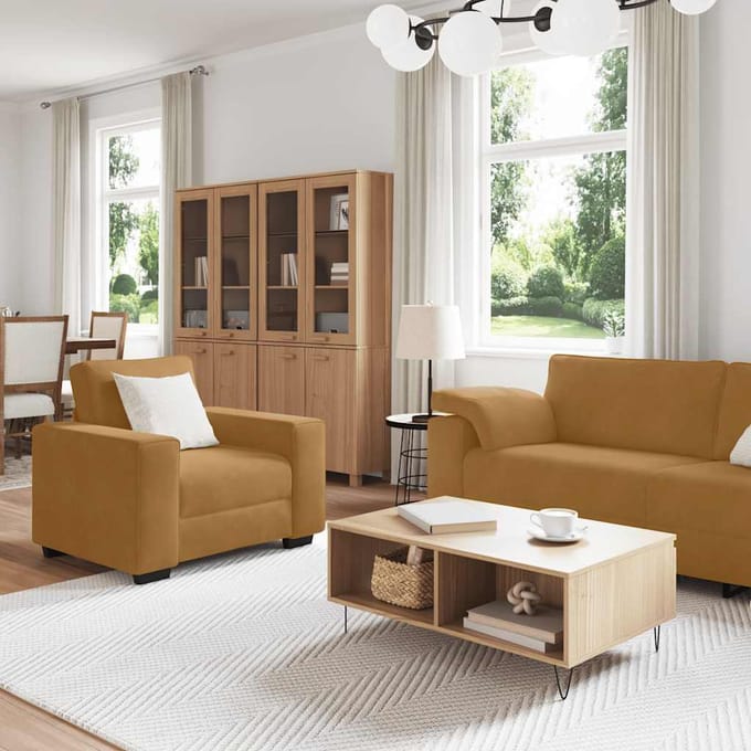 vidaXL - 3-delige - Loungeset - met - kussens - fluweel - bruin