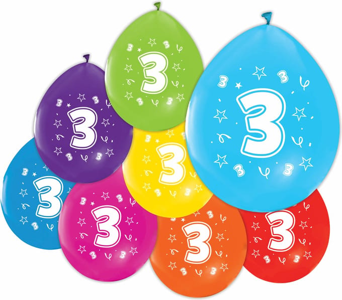 Globos - Balloons 2-sided Printed Number 3 8pcs.