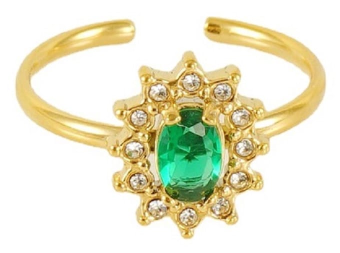 Ring - Ster met Zirkonia - RVS - One Size - Goudkleurig en Groen