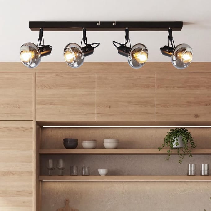 Plafondlamp met smoke grijs glas, 4-lichts - Elsa