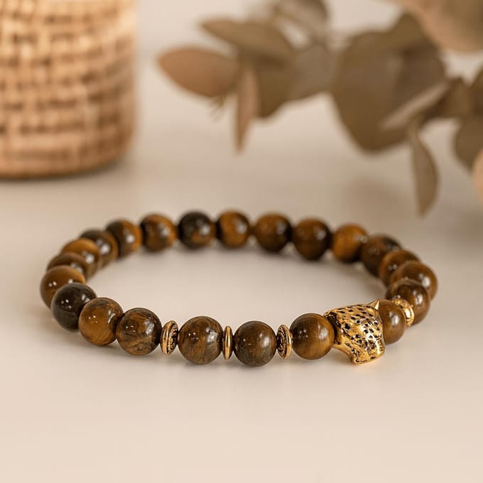 Tijgeroog armband met goudkleurige Tiger