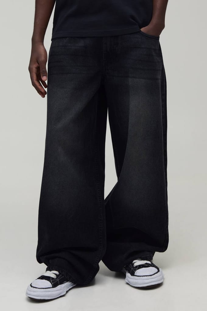 Baggy Jeans Met Geborduurd Achterzakontwerp | Washed Black | Size 36