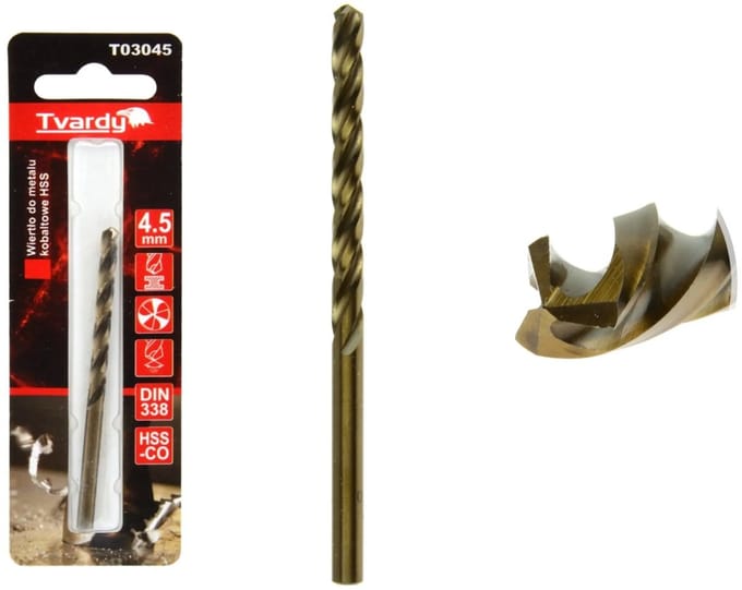 Tvardy HSS Cobalt Boor - Drie Groeven - 4,5 mm - Warmtebestendig