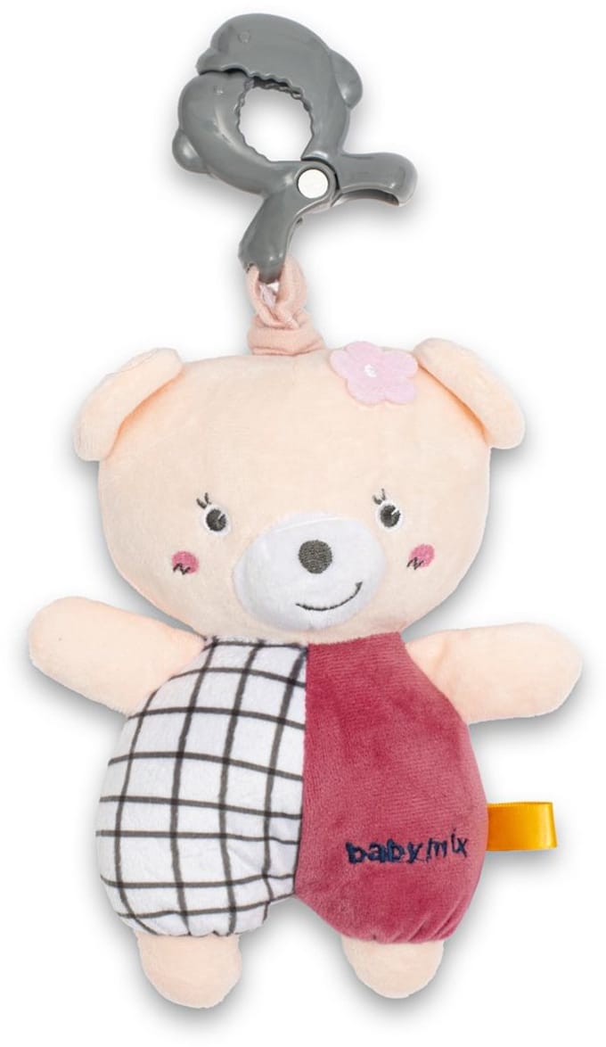 Baby Mix pluche teddybeer roze met speeldoos en clip - Knuffel