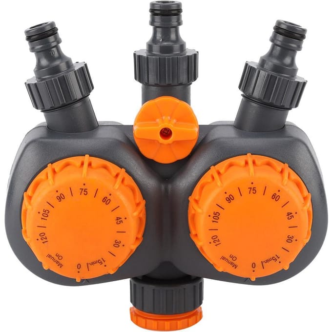 Tuinwatercontroller Schakelaar G3/4   met Dubbele Kop Irrigatie Mechanische Timer Waarde black