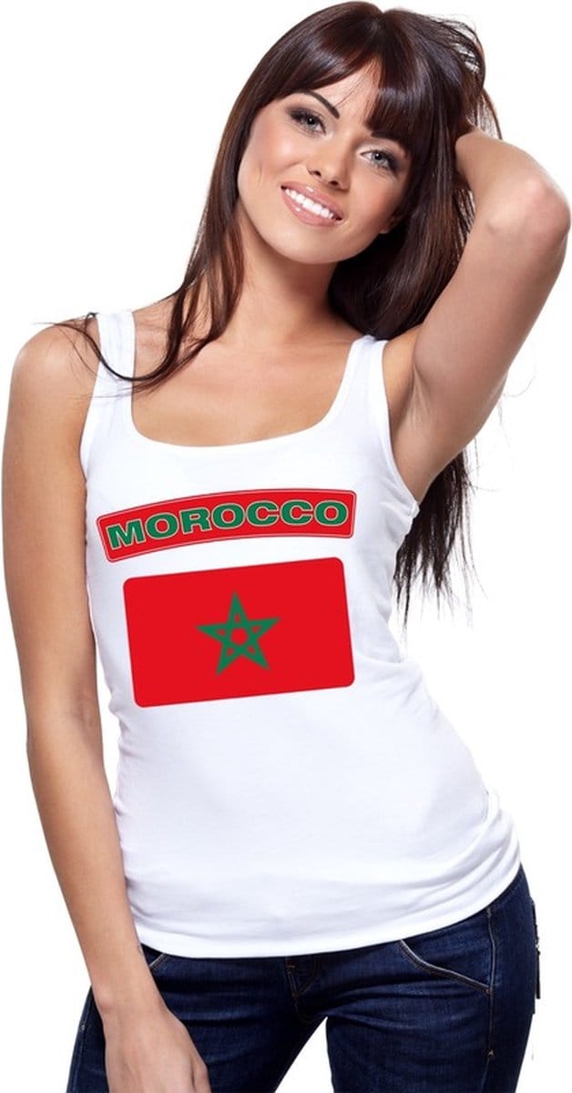 Singlet shirt/ tanktop Marokaanse vlag wit dames XL