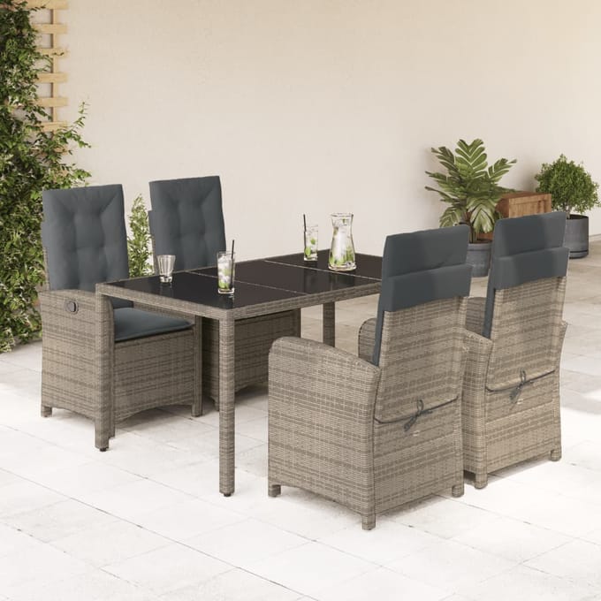 vidaXL - 5-delige - Tuinset - met - kussens - poly - rattan - grijs
