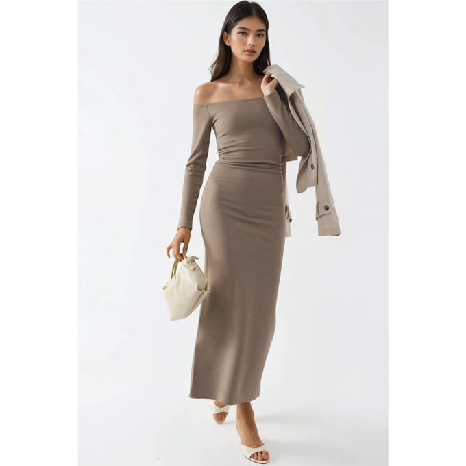 Off-Shoulder Bodycon Maxi Jurk
