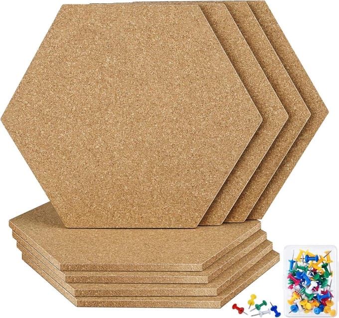 Set van 8 zelfklevende kurkborden - zeshoekig - 8,2 x 7 inch