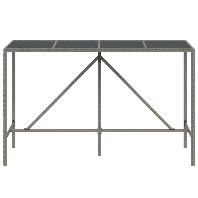 vidaXL - Bartafel - met - glazen - blad - 180x70x110 - cm - poly - rattan - grijs