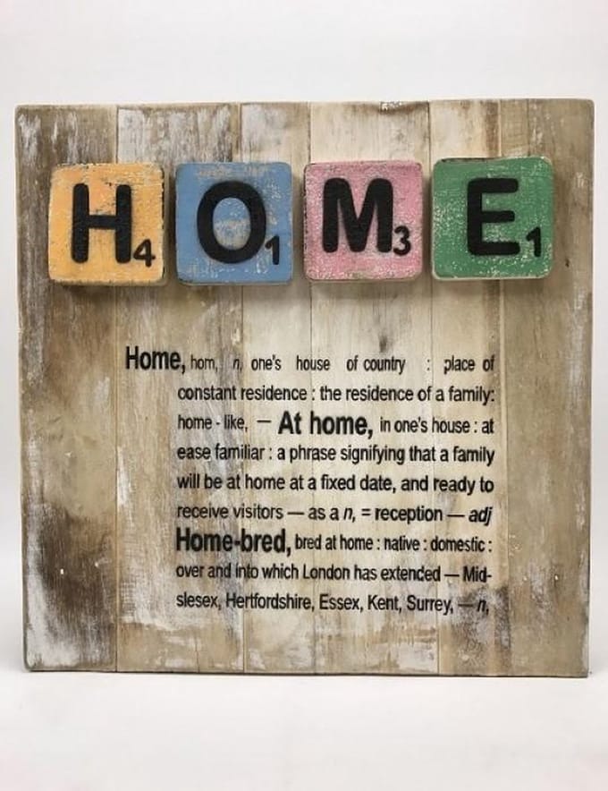 Tekstbord HOME 30x30 cm handgemaakt van hout