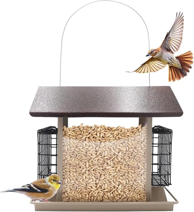 Vogelvoederhuis - Voederstation - Vogels Voeren - Grote Capaciteit - 6 Liter - Grijs