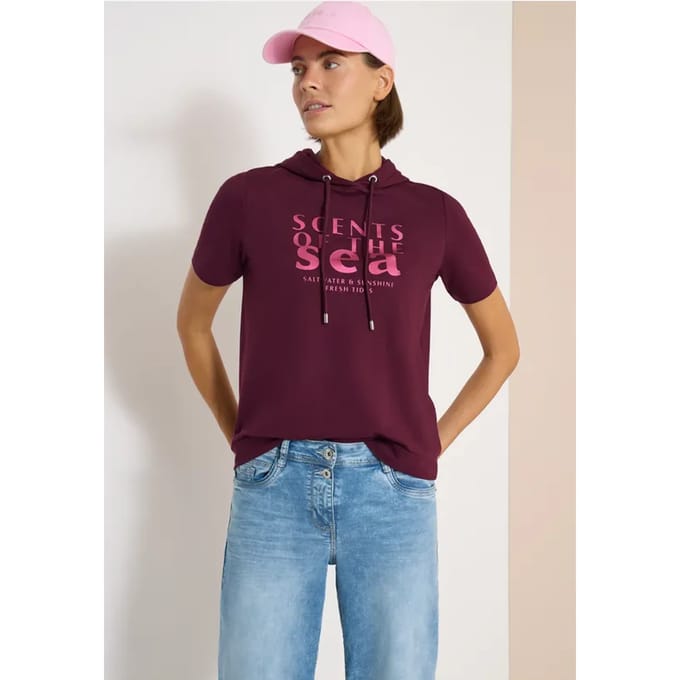 Shirt met korte mouwen, capuchon en tekst