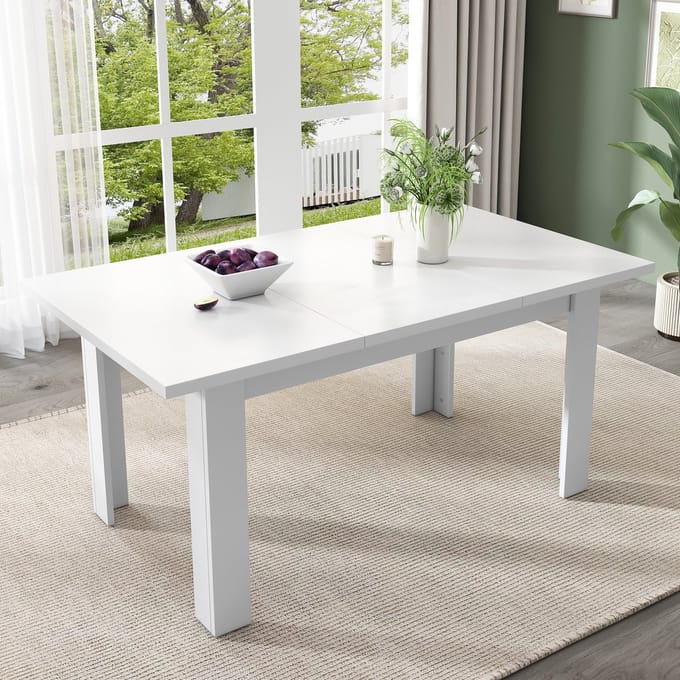 REDOM - Eettafel Met Opbergruimte - Opklapbaar Blad - Modern - MDF - Wit - 120 X 70 Cm
