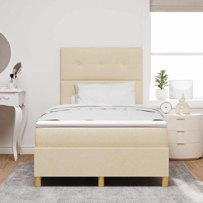 vidaXL - Boxspring - bed - met - hoofdeinde - Crème - 120 - x - 190 - cm - Stof