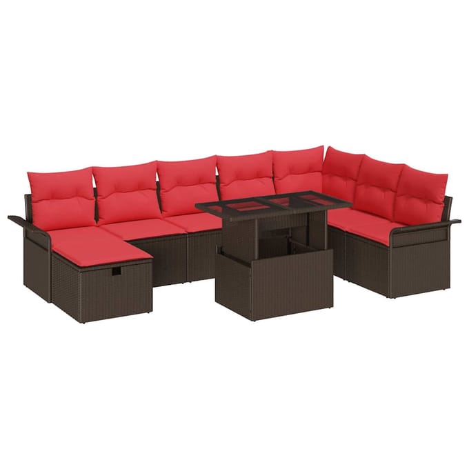 vidaXL - Tuinbank - Set - 9 - st - Bruin - poly - rattan