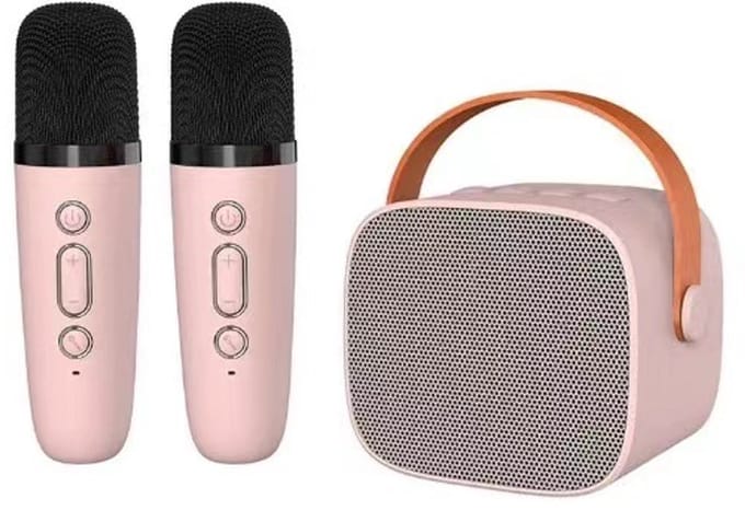 Karaokemachine voor kinderen - Mini-karaokemachine - Met 2 microfoons - Bluetooth-luidspreker - microfoon kinderen-LED-lampjes en stemvervormer - Geschikt voor meisjes van 3 tot 12 jaar (roze)