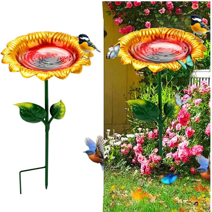 Dailygoods - Vogelbad voor de Tuin - 64 cm Staand Vogelbad van Metaal
