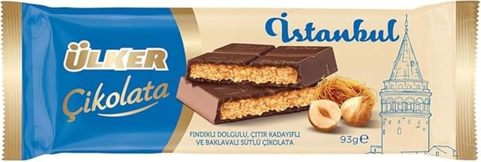 Ülker İstanbul Hazelnoot en Krokante Kadayıf Chocolade, 93 Gr