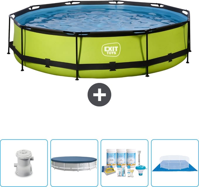 EXIT Rond Lime Frame Zwembad - 360 x 76 cm - Inclusief Pomp Afdekzeil - Onderhoudspakket - Grondzeil - Nu extra voordelig