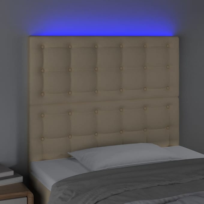 vidaXL - Hoofdbord - LED - 90x5x118/128 - cm - stof - crèmekleurig