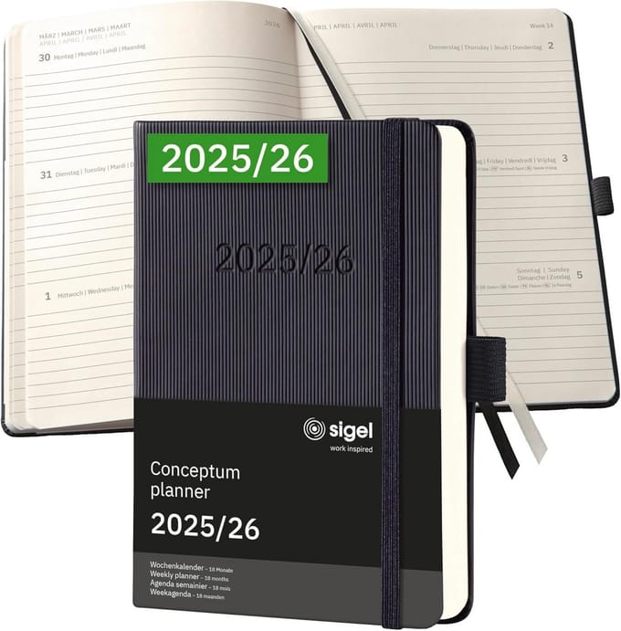 Elegante Wochenkalender 2025/2026 A6 - Zwart Hardcover