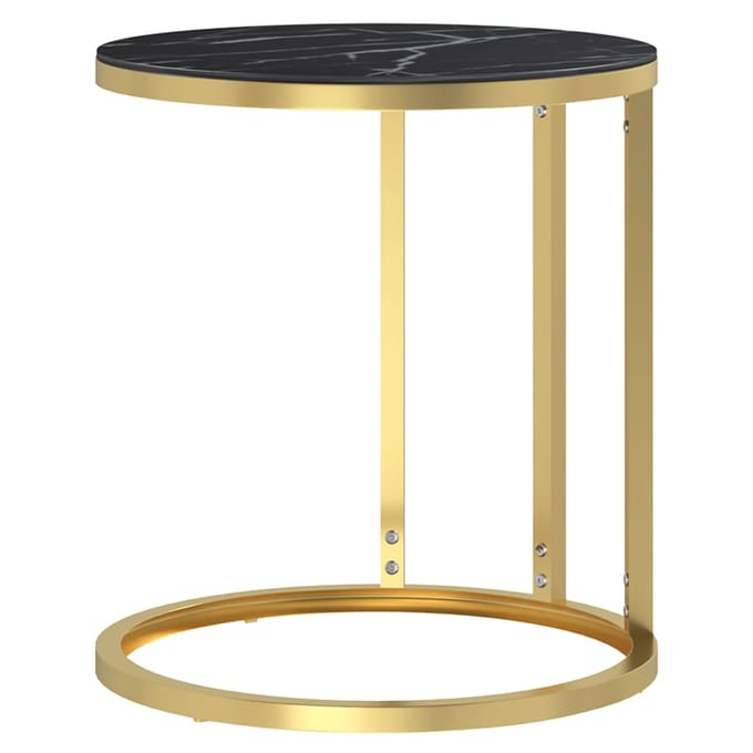 vidaXL - Bijzettafel - 45 - cm - gehard - glas - goudkleurig - en - zwartmarmer