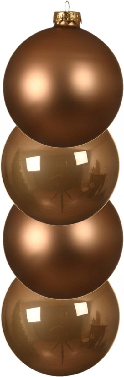 Decoris kerstballen - 4x st - toffee bruin - D10 cm - glas - kerstversiering