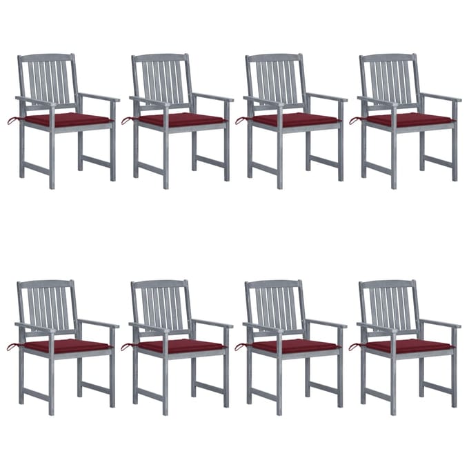 vidaXL - Tuinstoelen - 8 - st - met - kussens - massief - acaciahout - grijs