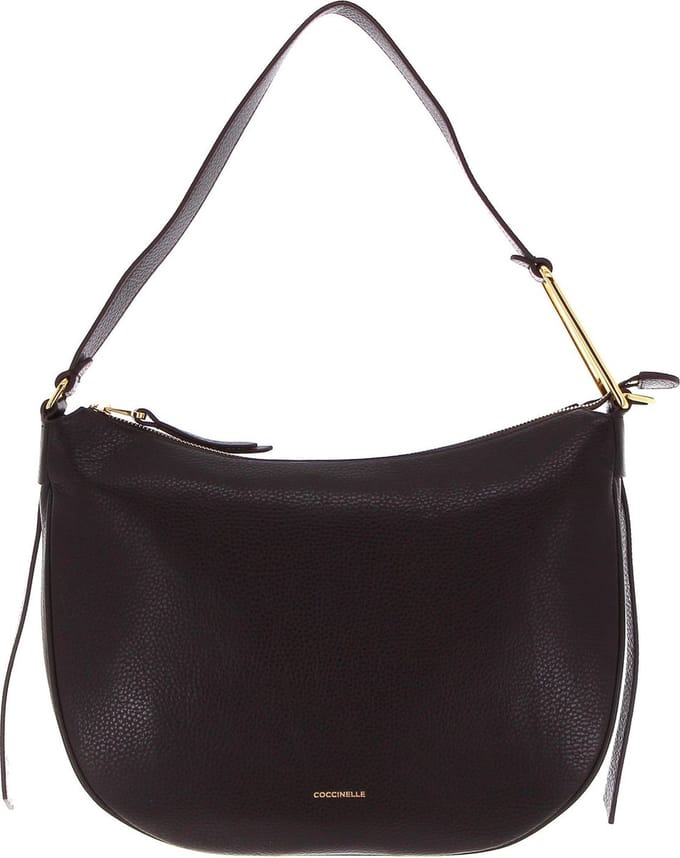 COCCINELLE Leren Schoudertas Coccinelle Priscilla Handbag Grained Leather Darkbrown Donkerbruin